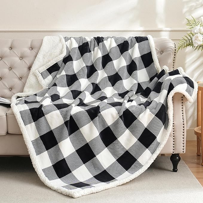 Sherpa Fleece Throw Blanket for Couch, Fluffy Plush Warm Fuzzy Blanket for Women and Men, Cozy Thick Soft Twin Blanket for Bed(Black, 80"*90")