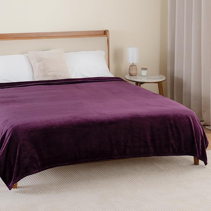 Berkshire Blanket Classic VelvetLoft® Solid Bed Blanket, King Size Bed Blanket, Lightweight Soft Fuzzy Plush Blanket for Bed and Couch, Eggplant Purple, 90x108 Inches