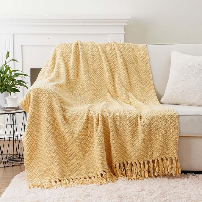 BATTILO HOME Yellow Throw Blanket for Couch, Fall Decor Blankets & Throws, Fall Throw Blanket for Autumn Halloween Decoration, Yellow Throw Blankets for Bed Sofa, 50"x60"