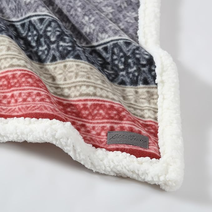 Eddie Bauer - Throw Blanket, Brushed Fleece & Plush Sherpa Bedding, Throw Blanket for Couch & Bed (Fair Isle Dark Steel, 50" x 70")