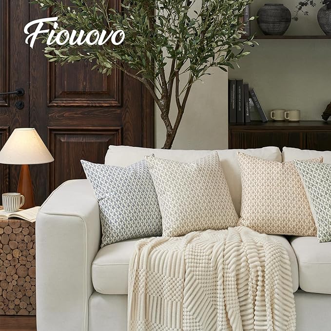 FIOUOVO Floral Pillow Covers 24x24 Pillow Cover Block Print Couch Pillows for Living Room Decorative Neutral Accent Throw Pillow Covers, 1PC, Light Taupe