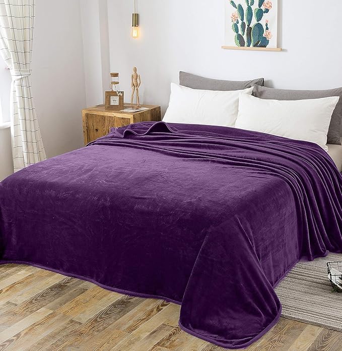 Polar Fleece Blankets Queen Size for The Bed Extra Soft Brush Fabric Super Warm Sofa Blanket 90" x 90"(Purple Queen)