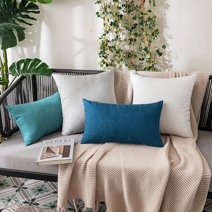 MIULEE Pack of 2 Decorative Outdoor Solid Waterproof Throw Pillow Covers Faux Linen Garden Farmhouse Cushion Cases for Patio Tent Balcony Couch Sofa 18x18 Inch White