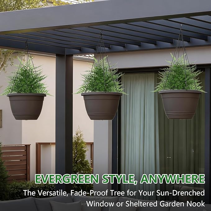Artificial Fern Topiary Ball with Ground Spike, Set of 2 Realistic Boston Fern Plants Shrub, Fake UV Resistant Evergreen Bushes Tree for Porch Garden Indoor Outdoor Decor