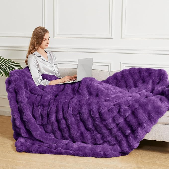 Purple Fluffy Soft Plush Faux Fur Throw Cozy Blanket for Couch Bed Fuzzy Blanket Living Room Women Gift Home Decor 50x60