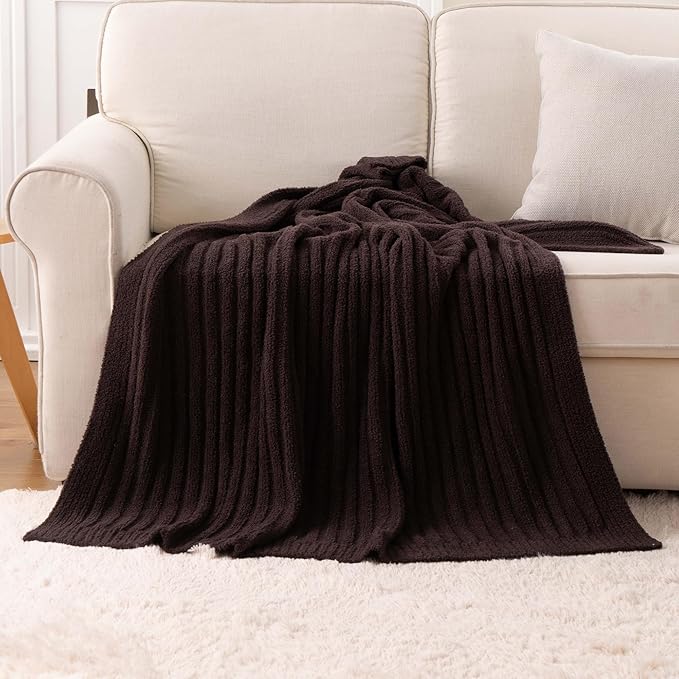 BATTILO Fluffy Soft Throw Blanket for Couch, Knit Fuzzy Plush Brown Throw Blankets, Cozy Warm Lightweight Blanket for Bed, Sofa, Home Decor, 50"x60"