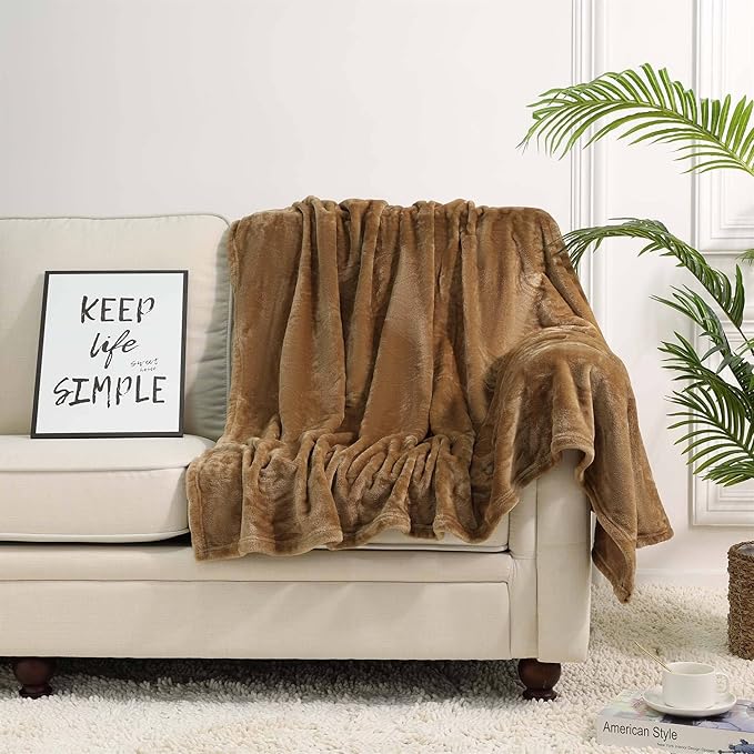 NANPIPER Fleece Blankets, Super Soft Flannel Fuzzy Blanket for Couch, Luxury Cozy Lightweight Microfiber Dog Blanket-Throw Size,Coffee Brown