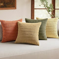 MIULEE Pack of 4 Spring Boho Farmhouse Corduroy Decorative Throw Pillow Covers 18x18 Inch for Sofa Living Room Couch Bed Modern Retro Soft Striped Pillow Covers Home Decor Brown Green