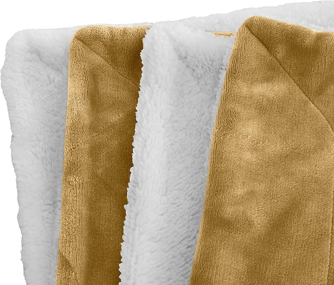 Elegant Comfort Luxury Ultra-Plush Velvet Touch Fleece Throw Soft, Warm, Cozy| Micromink Sherpa-Backing Reversible Blanket for Bed, Sofa and Couch, Solid Gold