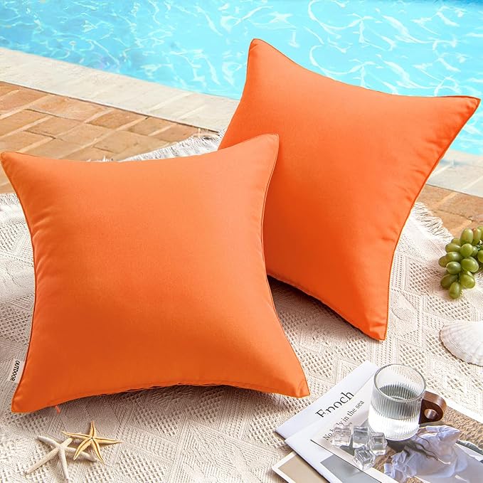 MIULEE Pack of 2 Decorative Outdoor Waterproof Pillow Covers Garden Cushion Sham Throw Pillowcase Shell for Fall Patio Tent Couch 20x20 Inch Orange