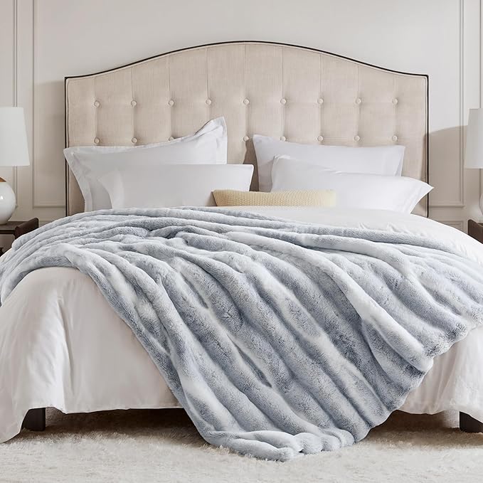 Hyde Lane Luxury Fluffy Faux Rabbit Fur Throw Blanket - Ultra Soft Cozy Blankets for Sofa, Couch, Bedroom | Warm Thick Fuzzy Throws As a Gift, Snow Lynx, 60"x80"