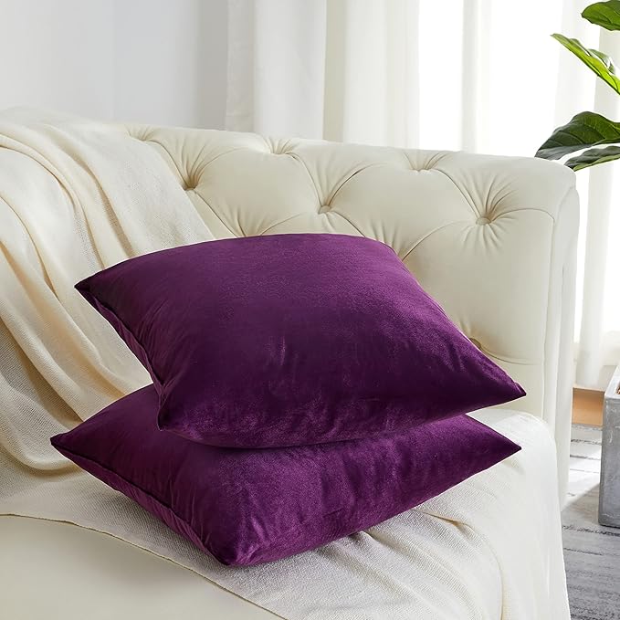 GIGIZAZA Purple Velvet Decorative Throw Pillow Covers Cushion Cover Set of 4 Luxury Pillow Cases for Sofa