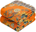 100% Cotton Throw Blanket, Muslin Breathable Soft Bed Quilt Orange Throw - Bohemian Floral Farmhouse Decor Blanket for Sofa Couch Chair and Gift. 50" x 60"