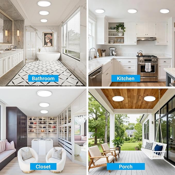 2 Pack LED Flush Mount Ceiling Light,7Inch 15W,3000K/3500K/4000K/5000K/6500K 5 Color Temperatures Ceiling Light Fixture for Kitchen Porch Hallway Bedroom Bathroom and Closet,White