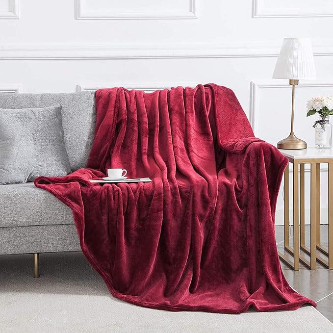 MOONLIGHT20015 Burgundy Fleece Blanket King Size – Soft 400 GSM Plush Microfiber King Size Blanket, Warm Lightweight King Blanket for The Bed, 108x90 Inches, Red