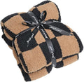 Soft Checkered Throw Blanket, Ultra Cozy Knit Throw Blanket Fluffy Fuzzy Reversible Checkerboard Blanket for Travel Couch Sofa Bed Decor, 51x63 inches, Black Brown