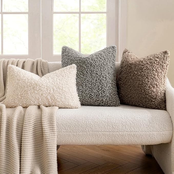 MIULEE Pack of 2 Throw Pillow Covers 16x16 Inch Neutral Khaki Faux Fur Decorative Sherpa Pillow Covers Fuzzy Accent Soft Sheepskin Fleece Cushion Cases for Boho Home Decor Couch Living Room Bed