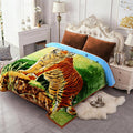 JYK Soft Fleece Bed Blanket Queen Size 5LB, Korean Style 2 Ply Reversible 520GSM Silky Plush Blanket Microfiber, Warm Cozy Blanket for Autumn, Winter 75x87 Inches - Green Tiger/Brown Tiger