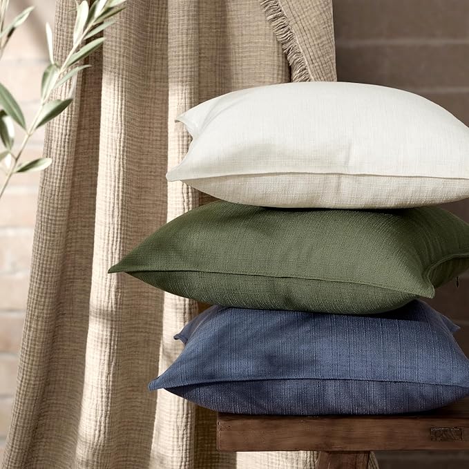 MIULEE Pack of 2 Thick Textured Lumbar Throw Pillow Covers, Natural Beige Decorative Pillow Covers 12x20, Linen Cushion Cases for Couch Sofa Bed Living Room Modern Farmhouse Home Decor, No Filling