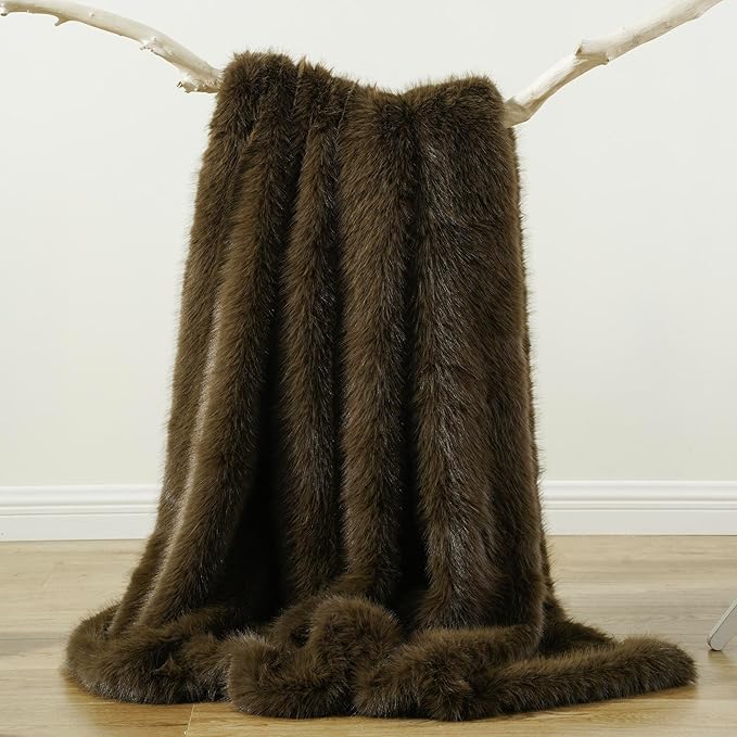 BATTILO HOME Luxury Fluffy Olive Green Faux Fur Throw Blanket, Cozy Warm Fur Blanket for Couch, Sofa, Chair, Bed, Plush Fuzzy Fur Throws with Long Pile, 60"x80"