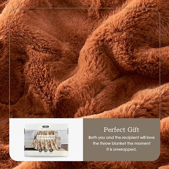 Krifey Faux Fur Throw Blanket, Super Soft Cozy Blanket, Luxury Fluffy Blanket Warm Bed Throw, Plush for Women, Camel 50" x 60"