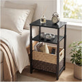 Side Table with Storage Basket, Small End Table with Adjustable Height Design for Living Room, Bedroom Nightstand Bedside Table for Small Spaces (Black)