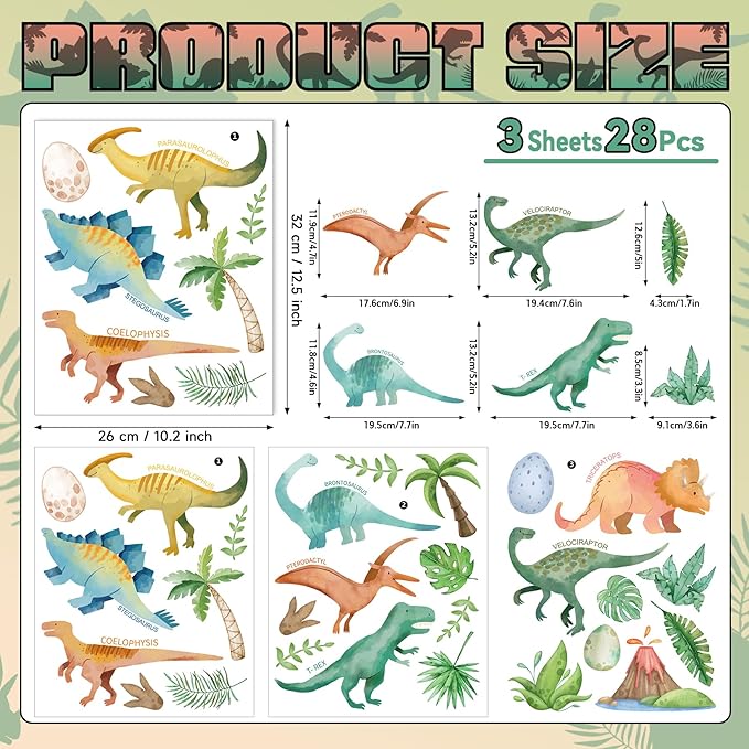 Dinosaur Wall Decals- Dino Palm Tree Wall Stickers Peel and Stick Wall Decor for Boys Room Bedroom Living Room Nursery Classroom Playroom Home