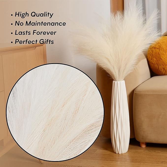 Faux Pampas Grass, 9 PCS 37''/3.1FT Tall Fluffy Fake Pompas Floral, Large Artificial Pompous Grass Branches for Floor Vase Fillers, Boho Farmhouse Room Wedding Decor