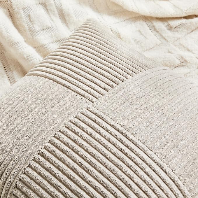 Fancy Homi 2 Packs Neutral Taupe Samll Decorative Throw Pillow Covers 14x14 Inch with for Couch Bed Sofa, Rustic Farmhouse Boho Home Decor, Soft Corss Patchwork Corduroy Square Cushion Case 35x35 cm