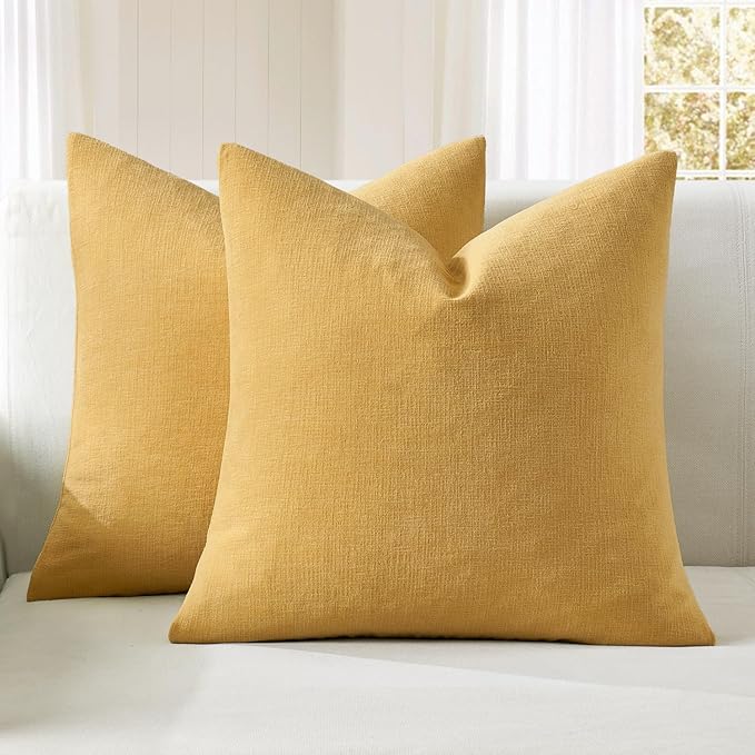 MIULEE Gold Couch Pillow Covers 18x18 Inch, Set of 2 Soft Chenille Decorative Square Throw Pillow Covers Farmhouse for Sofa Living Room Bed