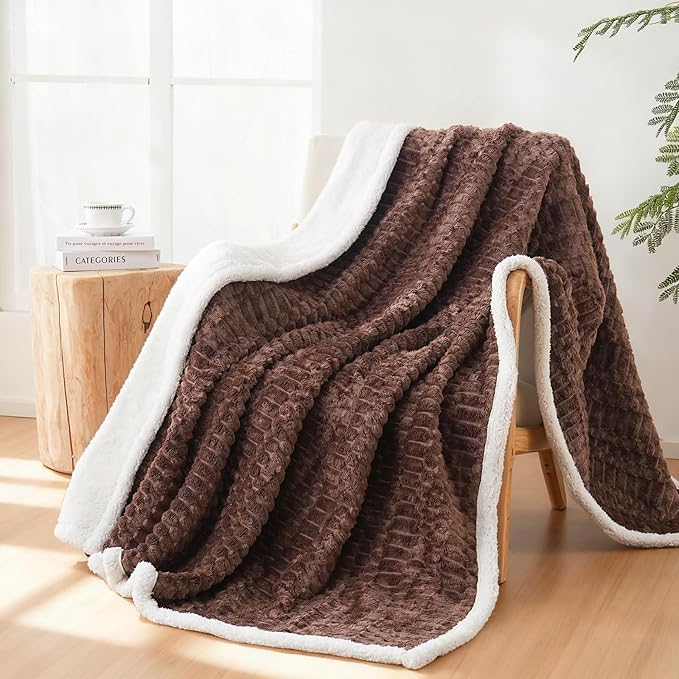 Sherpa Throw Blanket for Couch Flannel Cozy Soft Thick Blanket Warm Twin Blanket for Bed Fleece Home Decor Gifts, Z01 - Dark Coffee, 60"*80"
