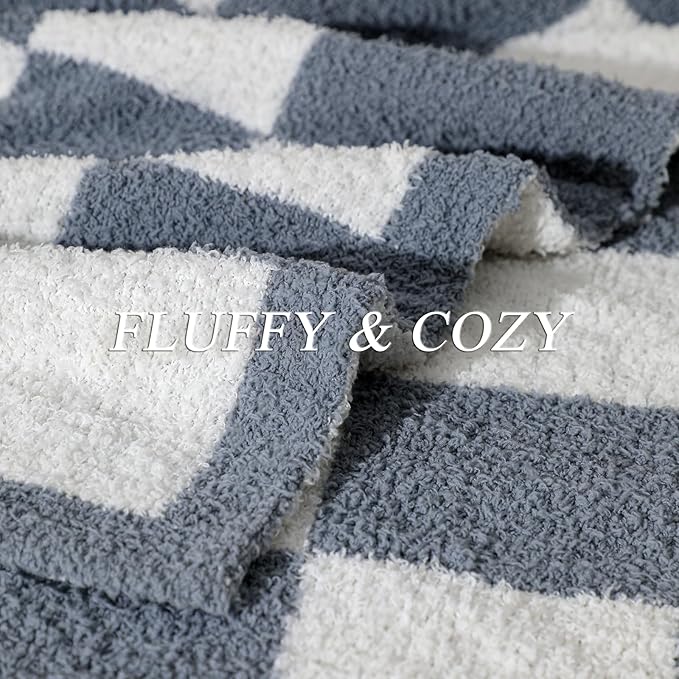 bearberry Fuzzy Checkerboard Grid Throw Blanket Knitted Soft Cozy Warm Microfiber Blanket Decor for Couch Sofa Bed Travel Home (Charcoal Grey, 50''x60'')