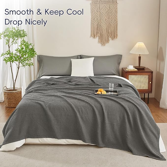 PHF Lightweight Waffle Weave Blanket King Size, Breathable & Ultra Soft, 104"x 90" Soft & Cozy Thin Blanket for All Season & Hot Sleepers, Bed, Home Decor - Grey