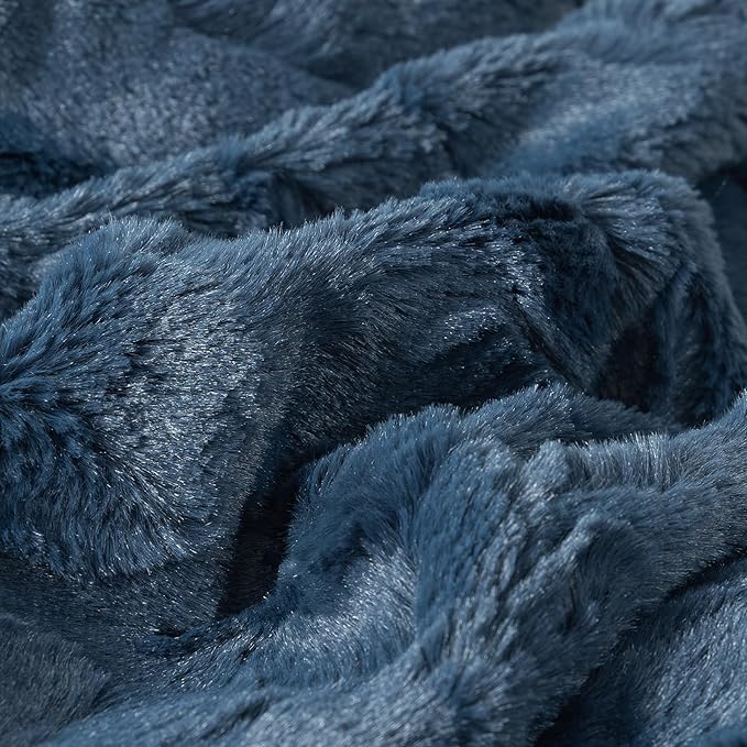 TOONOW Faux Fur Luxury Throw Blanket,Double Side Soft Fluffy Shaggy Fuzzy Blanket for Couch Sofa Bed (Navy, X-Large Twin Size)