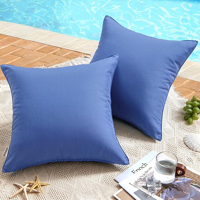 MIULEE Pack of 2 Decorative Outdoor Waterproof Pillow Covers Square Garden Cushion Sham Throw Pillowcase Shell for Spring Patio Tent Couch 16x16 Inch Royal Blue