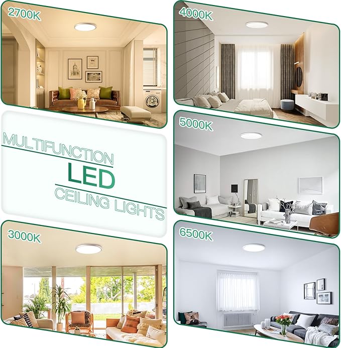 Brightever 7 Inch Flush Mount Ceiling Light, 12W 1200LM LED Ceiling Light Fixtures, 2700K/3000K/4000K/5000K/6500K Selectable, 0.67 Inch Ultra Thin Flat Ceiling Lights for Bedroom Closet, 2 Packs