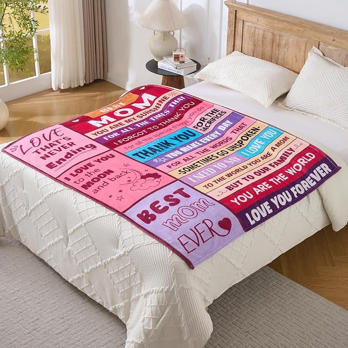 Pink Mother’s Day Blanket Gift for Mom – Soft Cozy Fleece Throw, Warm Inspirational Blanket for Mother, Birthday Gifts for Mom from Daughter & Son, Holiday, 50x60 inch