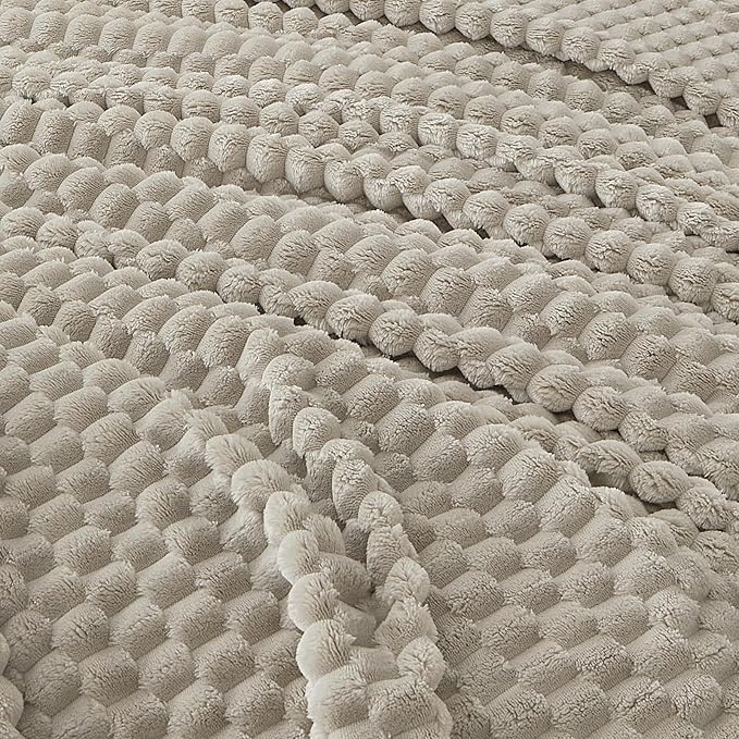 PHF Ultra Soft Flannel Fleece Blanket Queen Size, Lightweight 3D Jacquard Fleece Blanket, No Shedding, No Pilling, Luxury 340GSM Aesthetic Fluffy Cozy for Bed Room Decor, 90"x90", Taupe
