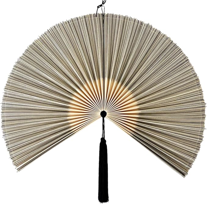 ChumDecor Fan Wall Decor, Japanese Giant Fan, Large Bamboo Fan Wall Art For Boho Hanging Headboard, Decorative Folding Fans For Over Bed, Asia Trending (Gray 40inch)