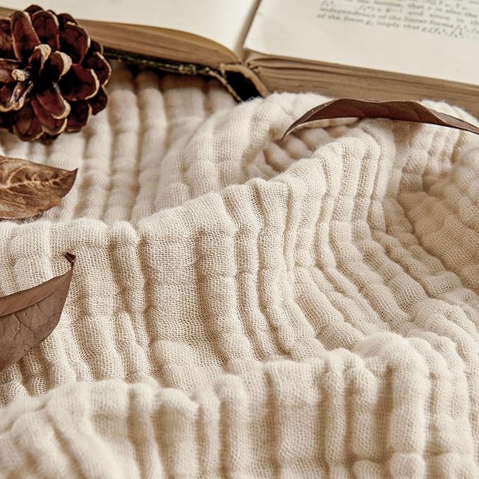 Joydeco 100% Cotton Muslin Throw Blanket for Couch Bed and Sofa, 4-Layer Lightweight and Breathable Soft Gauze Blanket for All Season, Luxury Throws Cotton Blanket Gift(Light Tan, 50"x70")