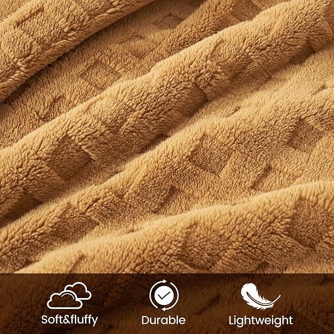 Cozy Bliss Ultrasoft Waffle Throw Blanket, Fluffy Cute Plush Blanket for Couch, Bed, Modern Home Accent, Portable for Picnic or Outdoor, Brown, 60"x80"