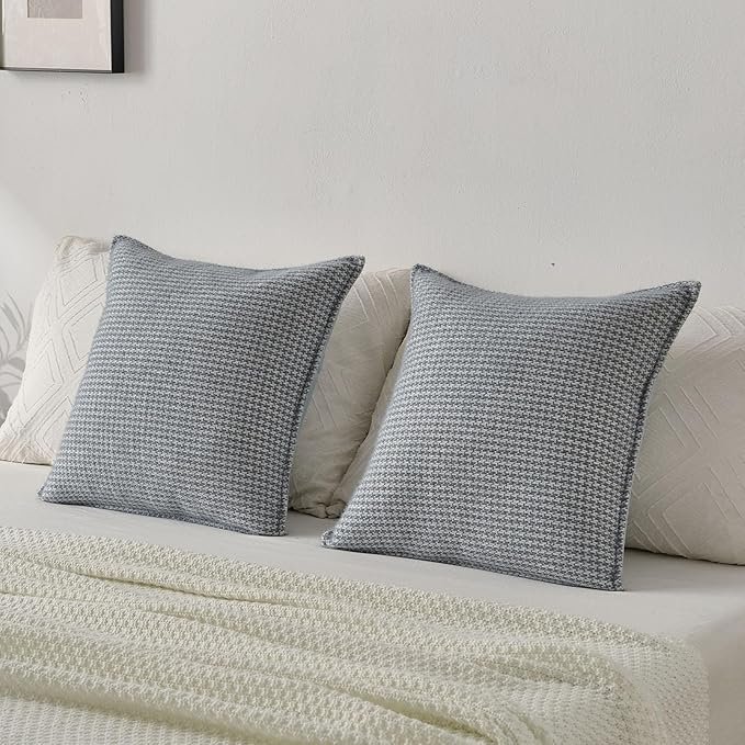 FUTEI Grey Blue Decorative Throw Pillow Covers 16x16 Inch Set of 2,Soft Houndstooth Gingham Textured Cushion Case,Modern Home Decor for Couch Bed Living Room