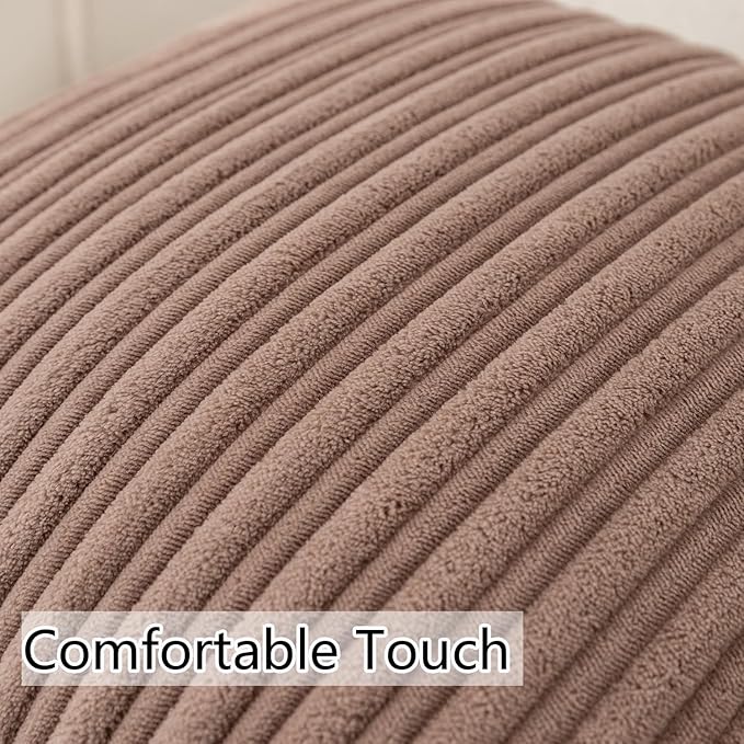 UGASA Soft Velvet Stripe Decorative Pillow Covers Set of 2 Solid Corduroy Textured Euro Cushion Cases for Couch Bedroom Sofa Farmhouse, 18x18 Inch, Light Brown