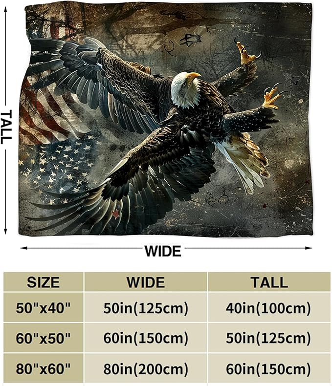 American Eagle Blanket Bald Eagle Throw Blanket Eagle Gifts and Decor Eagle American Flag Blanket for Girls Boys Women Men Kids Adults Soft Warm Cozy Fleece Blanket for Couch Sofa Bed 80"x60"
