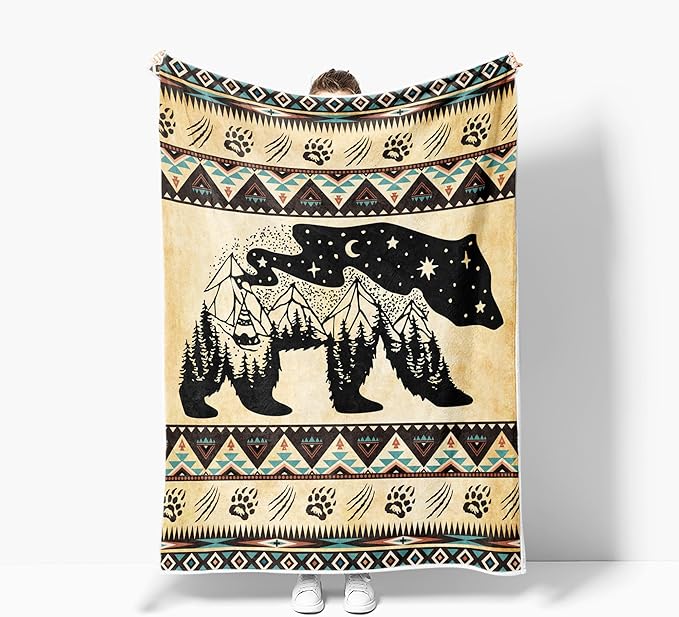 Rustic Cabin Throw Blankets, Hunting Camping Cozy Warm Bed Couch Blanket, Rustic Bear Moose Forest Vintage Western Decor Theme Fleece Flannel Throws to Decorate the Room and Bedroom 60X90IN（Yellow）