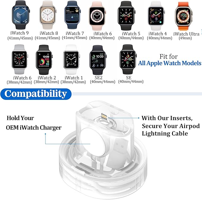 SOKUSIN Stand for Apple Watch Charger - iWatch AirPod 2 in 1 Charging Stand Holder Dock Compatible with Apple Watch Series 10 9 8 SE2 7 6 SE 5 4 3 2 and AirPods 1/2/3/Pro (White)