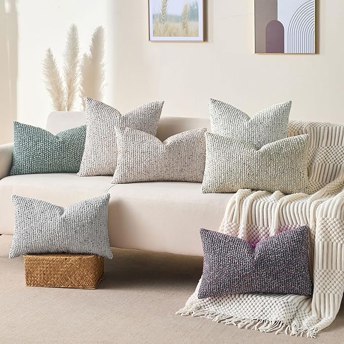 Allorry Decorative Couch Throw Pillow Covers 18x18 Set of 2 Blue Striped Soft Wool Pillow Covers Neutral Textured Boho Cushion Covers for Modern Farmhouse Sofa Bedroom Living Room Decor SY012-C18