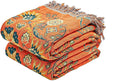 Boho Throw Blanket, 100% Cotton Ultra Soft Luxury Throw Rustic Quilt, 80"x90" Floral Printed Farmhouse Decor Bed Summer Blankets, All Season Rustic Reversible Bohemian Throw for Bed - Orange