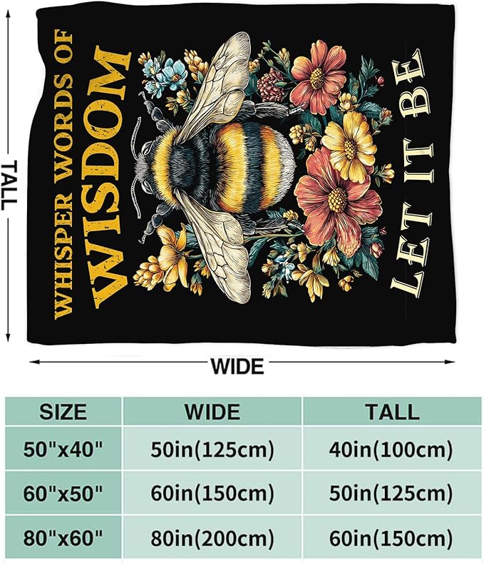 Bee Blanket for Girls Women Boys Men Adults Kids Soft Cozy Fleece Bee Floral Insect Throw Blankets Gifts Warm Flannel Plush Lightweight Decor for Couch Bed Sofa 80"X60"