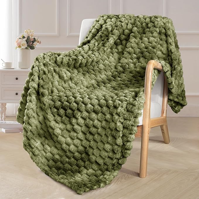 Exclusivo Mezcla Fleece Throw Blanket for Couch, Extra Large Fuzzy Tie-dye Olive Green Bed Blankets, Soft Cozy Plush Sofa Throws for All Seasons, 50x70 Inches